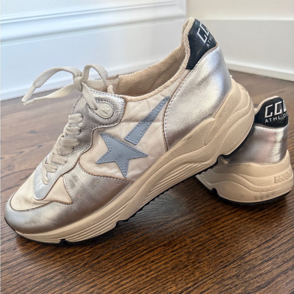 Golden Goose Silver and Cream Sneakers running sole metallic sneaker sz 40 - Picture 9 of 13